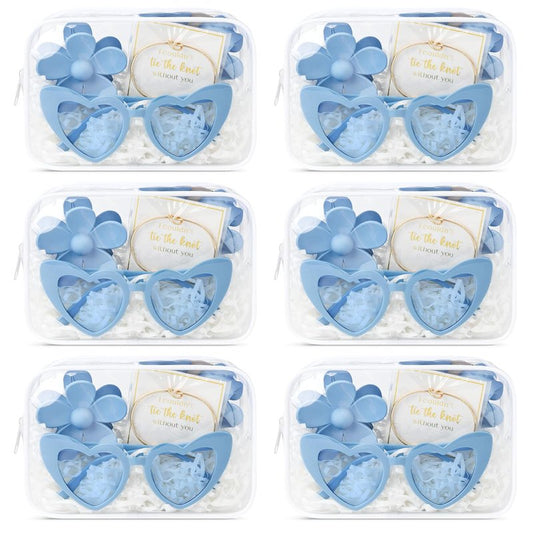 DEEKA 30 Pcs Bridesmaid Proposal Bag Set Gift Clear Makeup Toiletry Bag Bachelorette Party Favors Sunglasses Flower Claw Clips Scrunchies Knot Bracelets Bridal Wedding Party Gifts (Blue)