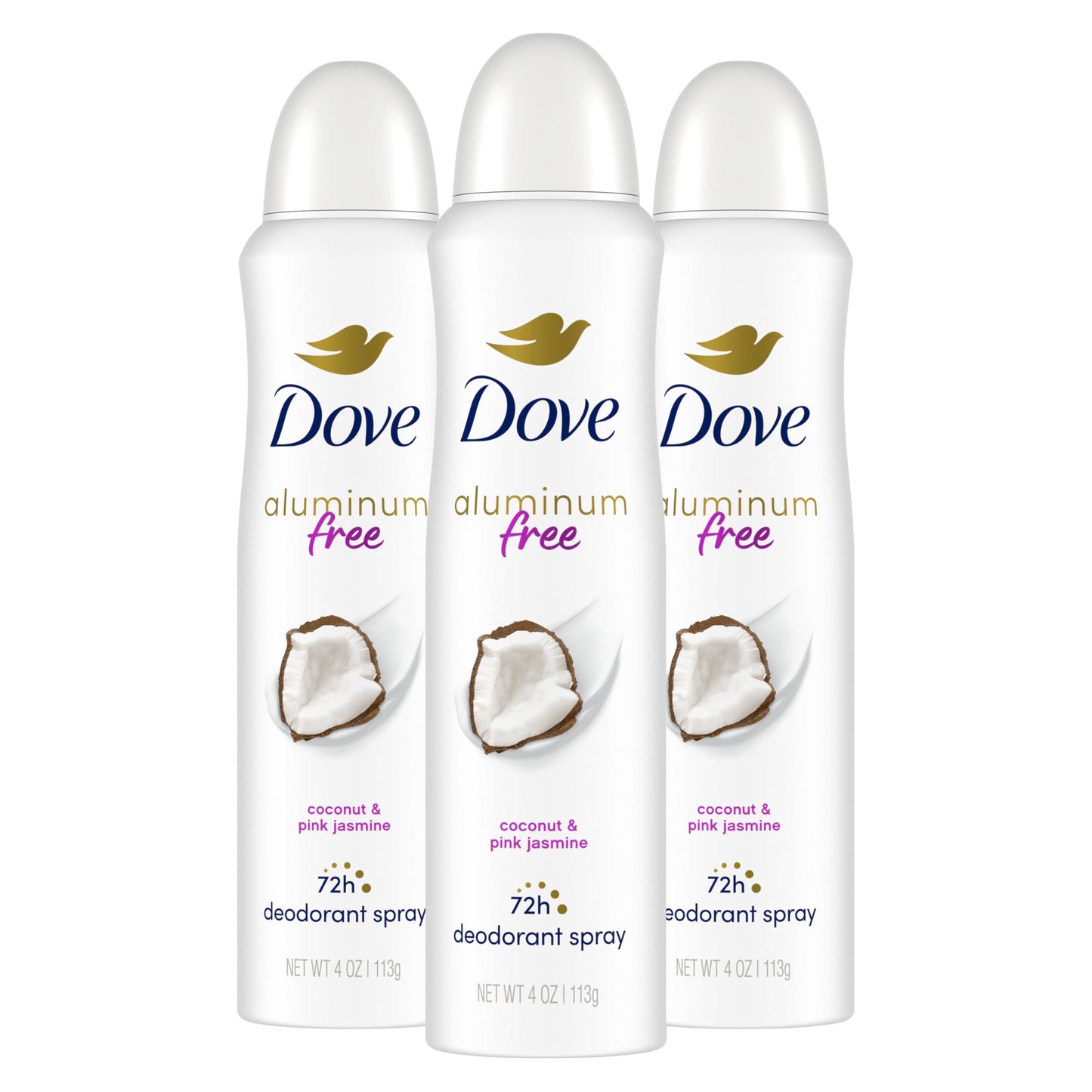 Dove Aluminum Free Deodorant Spray for Women 3 Count Coconut & Pink Jasmine 72 hour odor protection 4oz