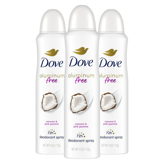 Dove Aluminum Free Deodorant Spray for Women 3 Count Coconut & Pink Jasmine 72 hour odor protection 4oz
