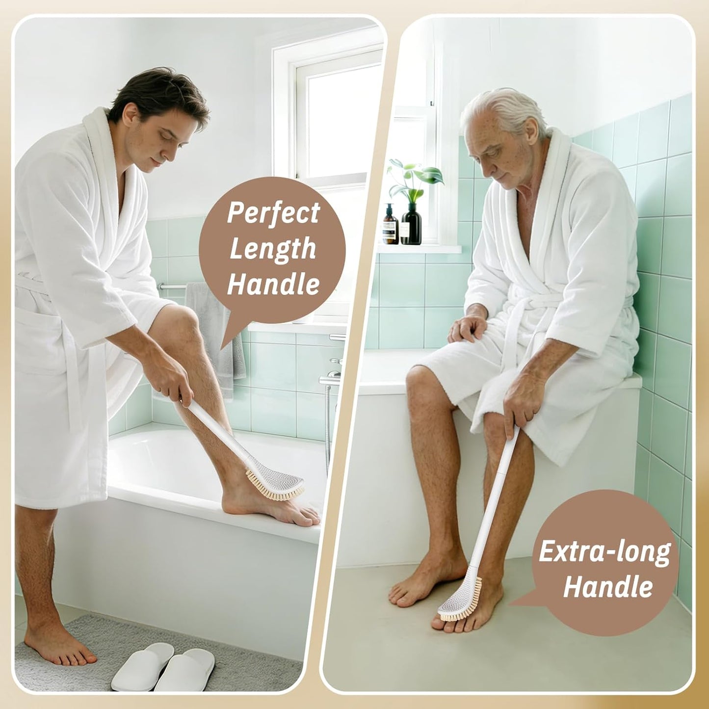 Foot Brush & Foot File Set - 3-in-1 Foot Scrubber with Adjustable Long Handle | Gift Boxed (White)