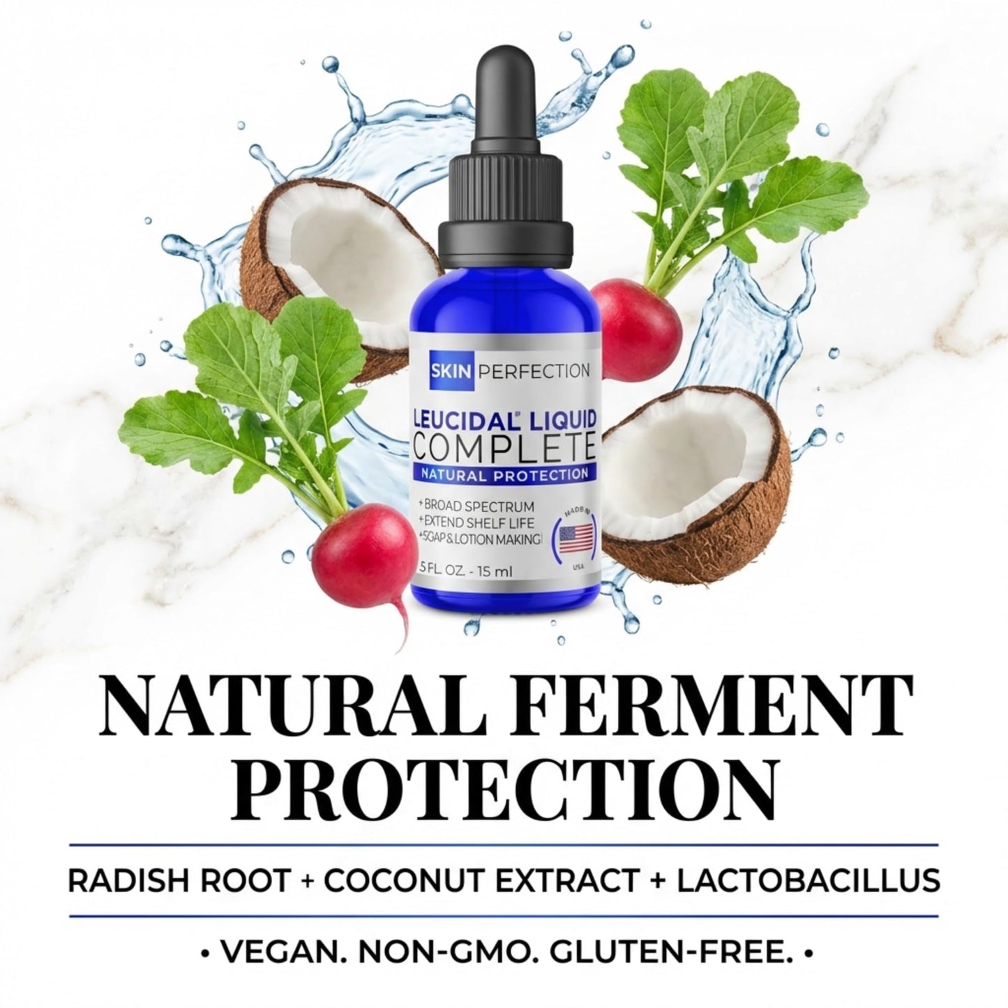 Skin Perfection Leucidal Liquid Complete - Alternative Preservative for Lotion Making with Radish Root Liquid & Coconut Extract - Leucidal Complete Preservative for Cosmetics & Skincare Products 0.5oz