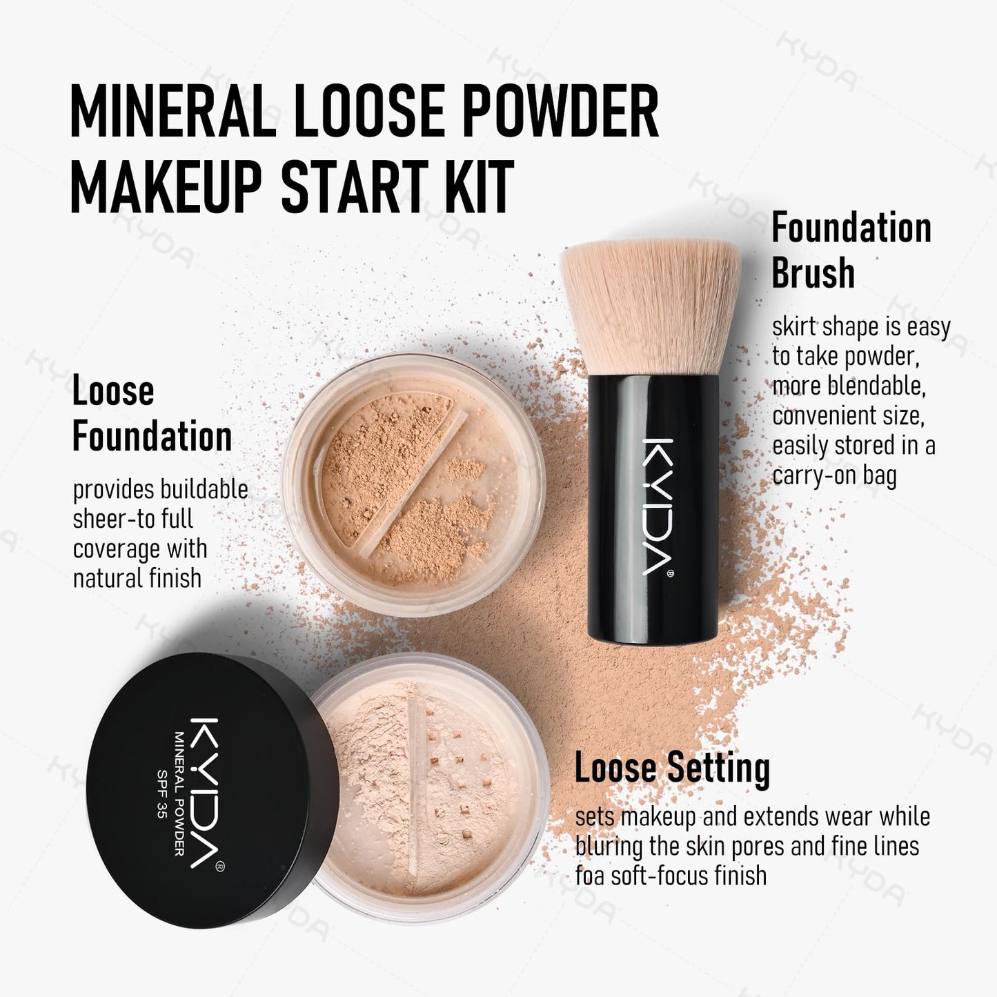 KYDA Mineral Loose Powder SPF 35, Pink Loose Setting Powder, Buildable Sheer Coverage, Weightless Oil Free, Blurring Finishing, Extend Base Makeup, 0.28 oz, Light Pink