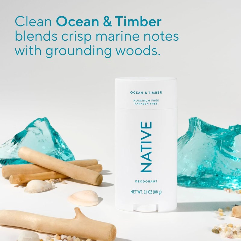 Native Aluminum Free Deodorant - Ocean & Timber Scent | 72-Hour Odor Control, 3.1 oz for Men & Women