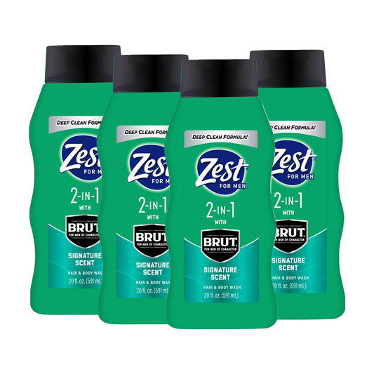 Zest Mens 2-in-1 Body Wash - Body Wash for Men - Cleanses Hair and Body - Refreshing Scent - Hydrating Shower Gel - Ideal for All Skin Types - 4 pc