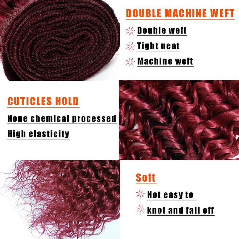Water Wave Human Hair Bundles - 12A Unprocessed Virgin Hair | Burgundy 14-18 Inch Extensions