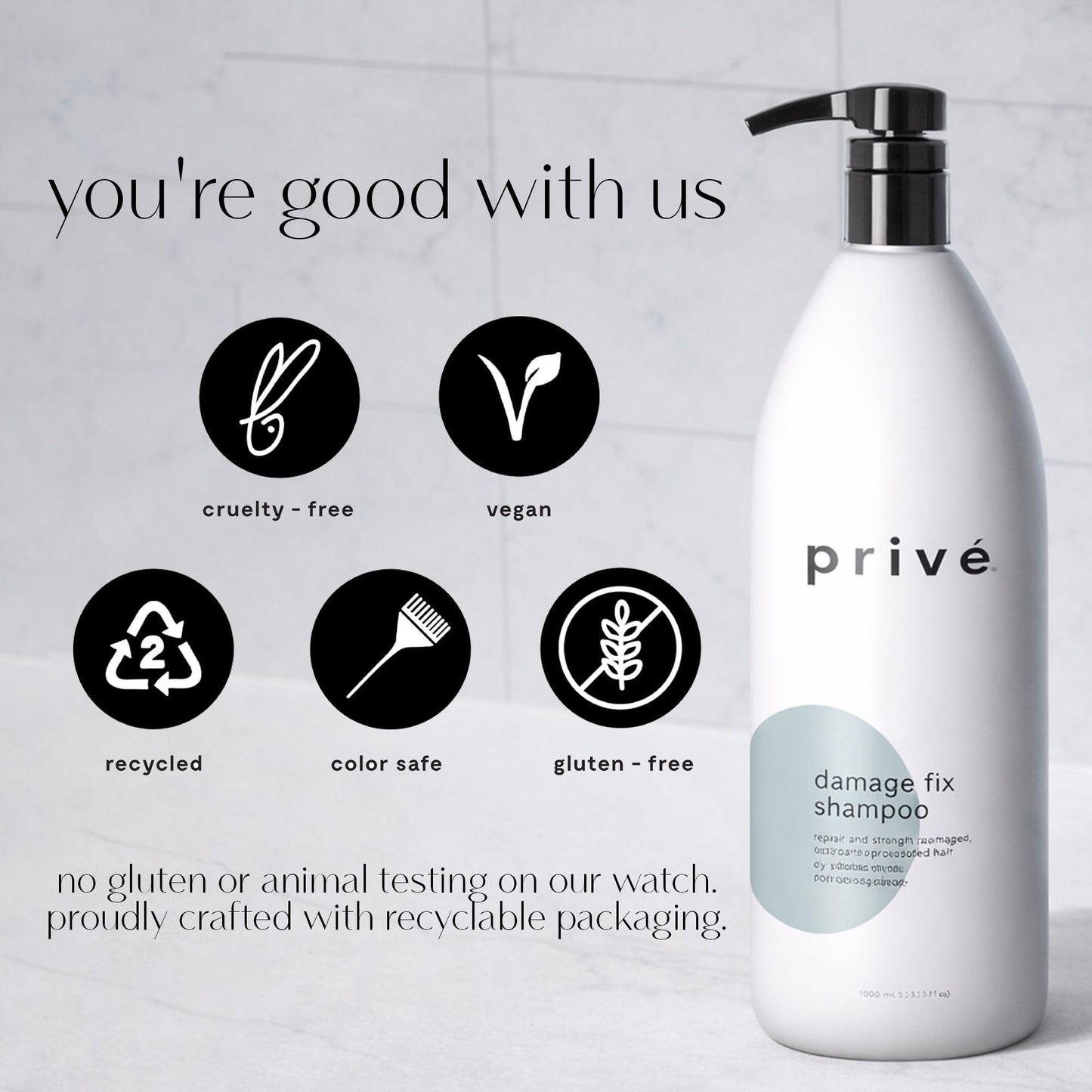 Privé Damage Fix Hair Shampoo for Women & Men - Sulfate-Free Repair Shampoo for Damaged Hair - Strengthening & Moisturizing Formula for Dry, Dull & Over-Processed Strands (12 oz)