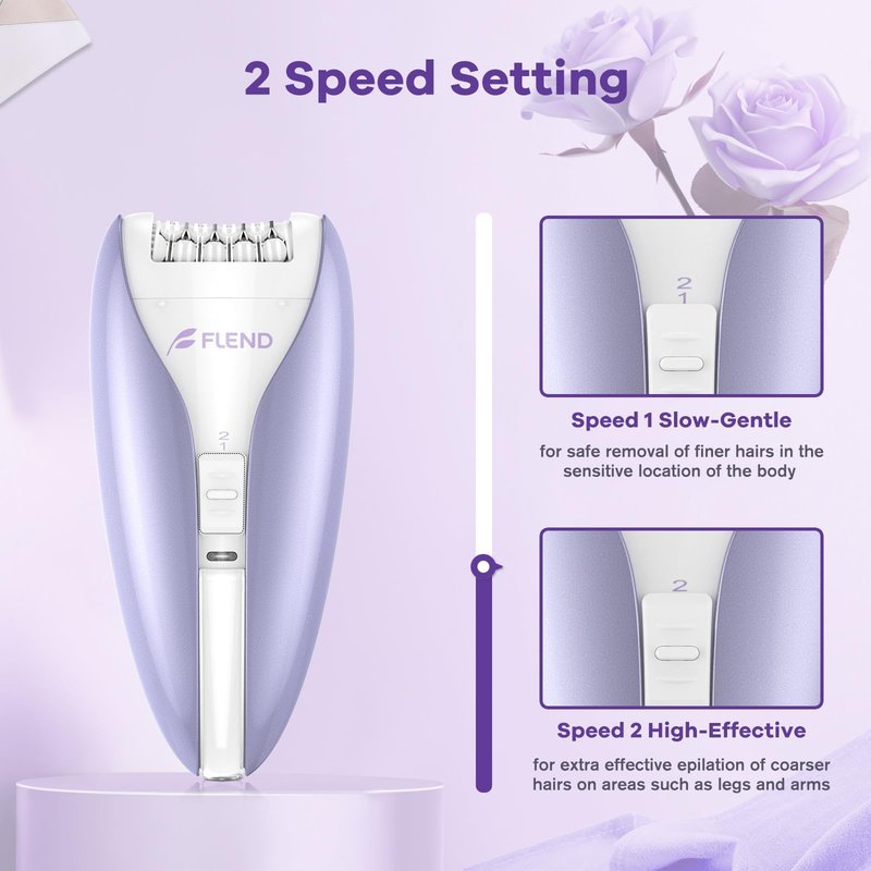 Epilator, Smooth Glide Epilator for Women, 2 Speeds Facial Hair Removal Device Cordless Rechargeable Hair Removal Epilators for Women Face Legs Arms Legs