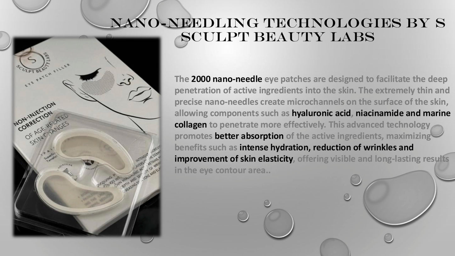 S SCULPT BEAUTY LABS Nano Needling Eye Patches rejuvenate and refresh the delicate skin around your eyes. Infused with 2000 ultra-fine nano needles for enhanced absorption and effective results.
