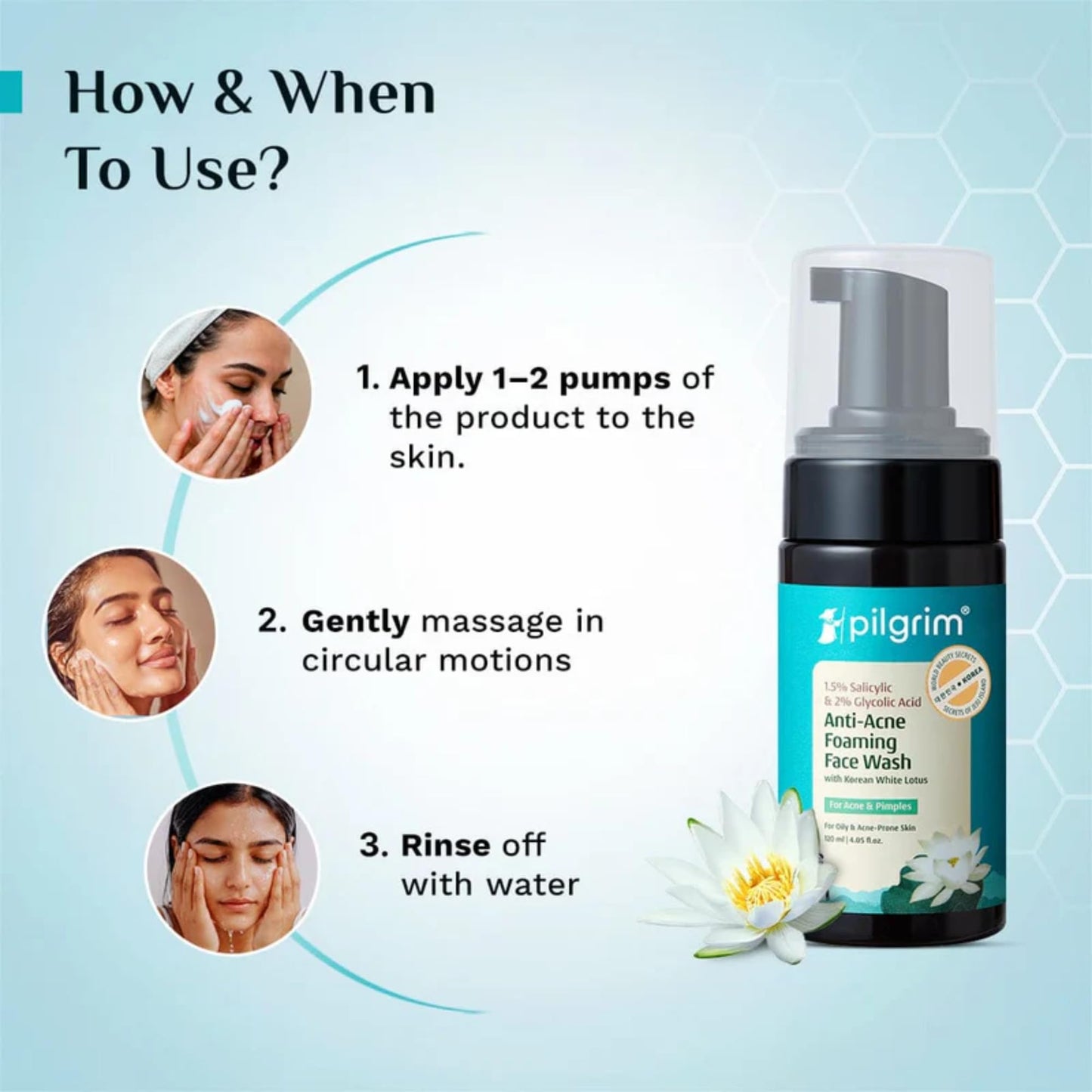 Pilgrim Anti-Acne Foaming Face Wash with 1.5% Salicylic Acid & 2% Glycolic Acid | Deep Cleansing Foam for Oily & Acne-Prone Skin | Helps Clear Pores & Control Oil | 4.05 Fl Oz (120 ml)