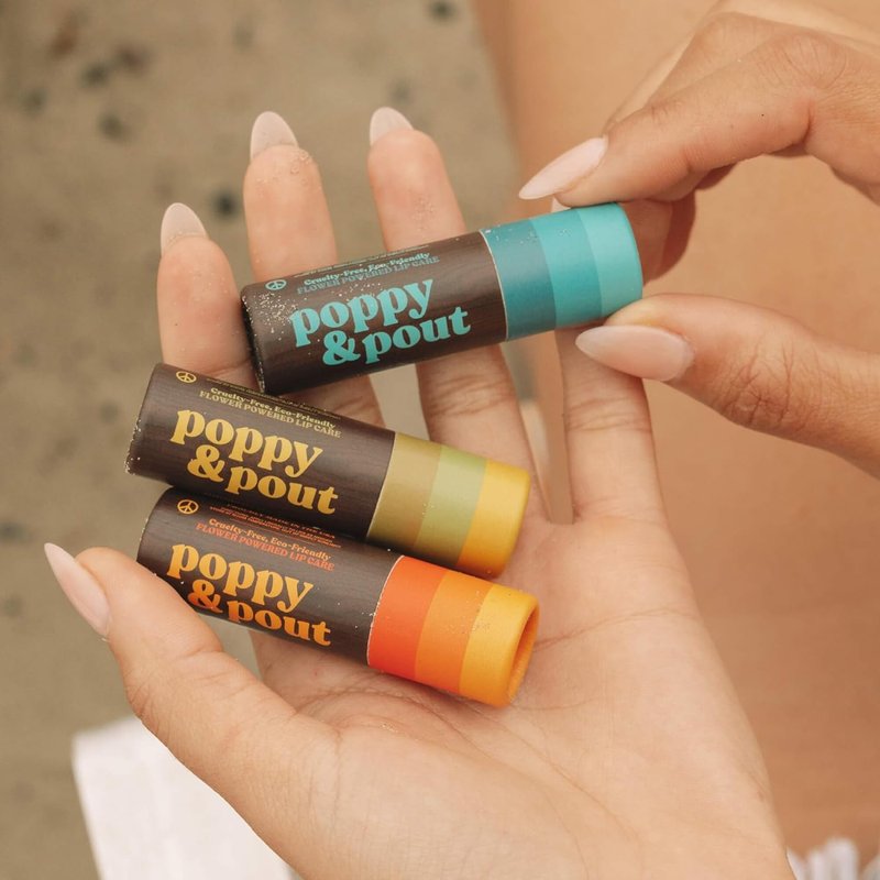 Poppy & Pout Jumbo Lip Balm Gift Set - All-Natural Moisturizers with Beeswax & Coconut Oil | 3-Pack Retro Surf