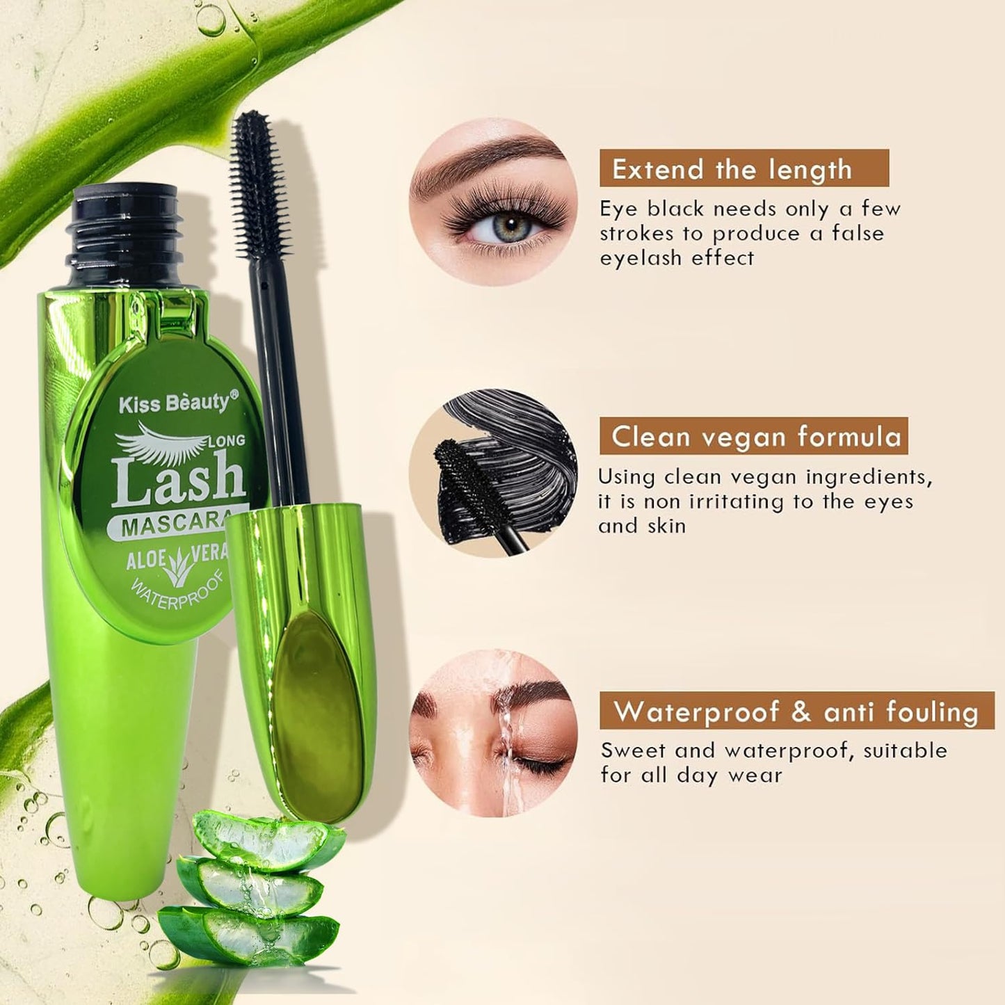 Black Natural Eye Makeup Lash Mascara,Sculpts Brows, Defines Lashes, Primer & Top Coat, containing aloe ingredients,Cruelty-Free & Vegan - Black,1count