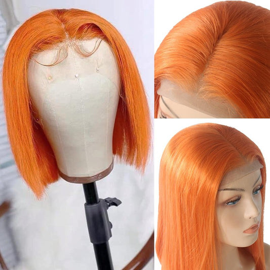 Licoville Orange Bob Lace Front Wig Human Hair 13x4 HD Lace Front Wigs 180% Density Colored Human Hair Wig 10 Inch Free Part Ginger Orange Bob Glueless Lace Frontal Human Hair Wigs for Black Women