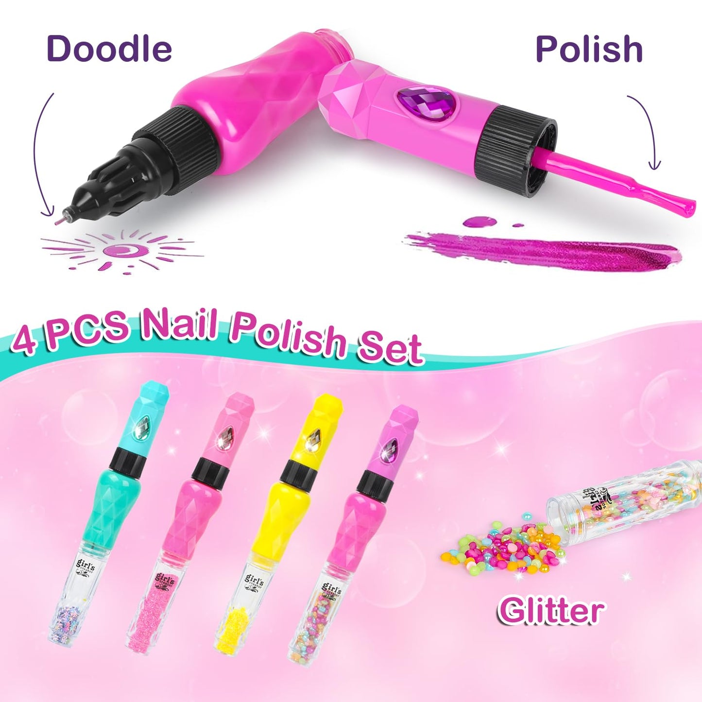 Kids Nail Polish Set with 4 Nail Art Pens - Non-Toxic Nail Pens Ages 4-12 - Spa & Manicure Kit for Girls 6-12, Birthday Gifts, Toys for Girls 8-10 Years