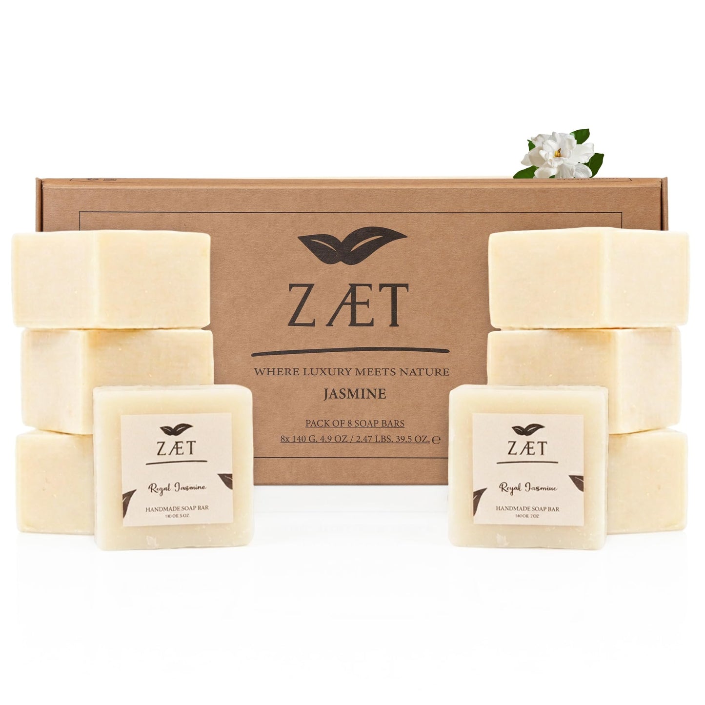 ZÆT 8-Pack Royal Jasmine Bar Soap – Natural Jasmine Extract with Olive Oil and Coconut Oil - Handmade Soap Bar for Face, Body and Hands - Ideal for All Skin Types, Men and Women