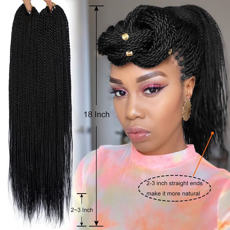 NAYOO Senegalese Twist Crochet Hair For Black Women - 8 Packs 35 Strands/Pack Small Twist Crochet Braids Hair Hot Water Setting, Crochet Braiding Hair Straight Ends(18 Inch, 1B)