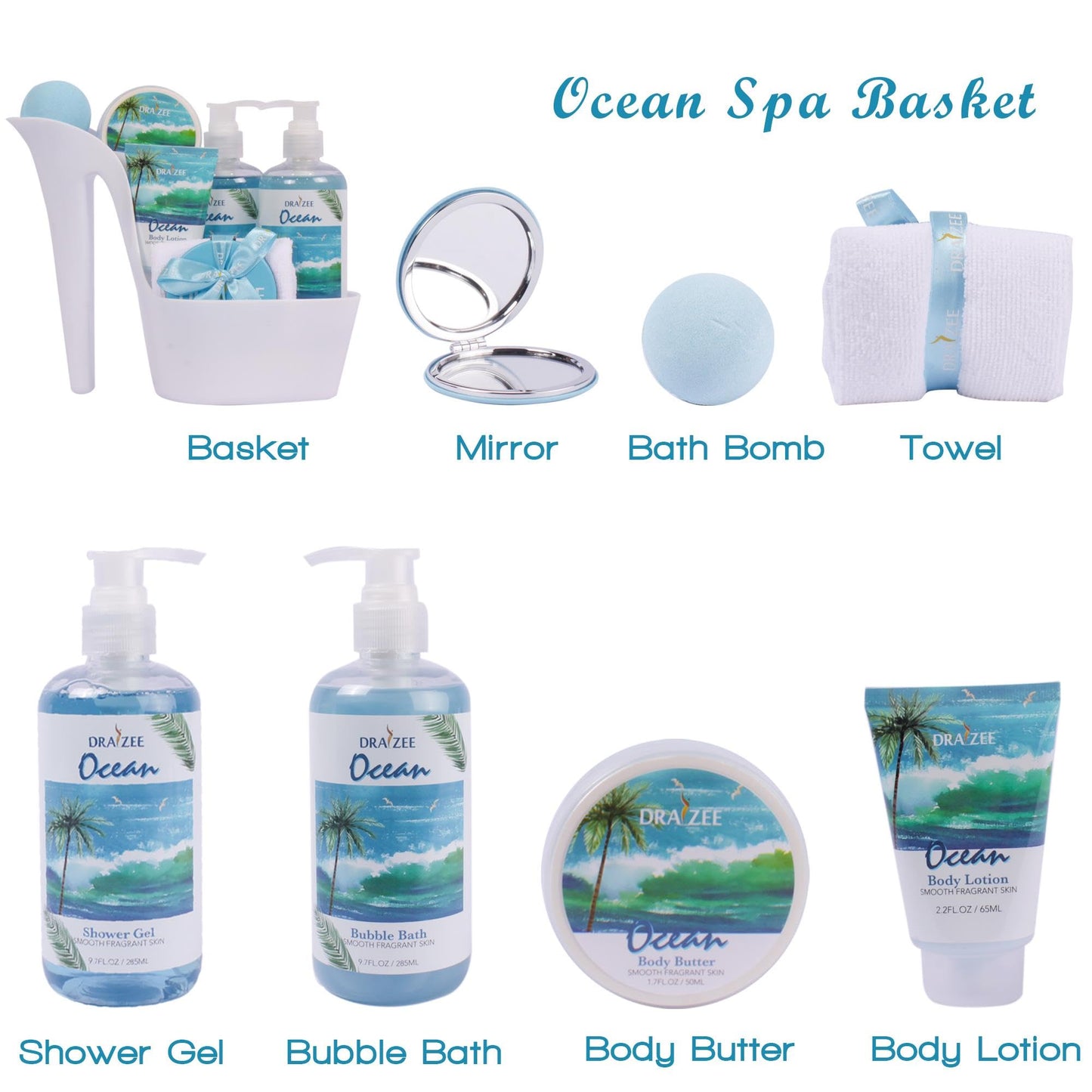 Mother's Day Gift – 8 Pc Spa Gift Baskets for Women, Ocean Scented Heel Shoe Bath Set, Luxury Spa Basket, Thoughtful Gift for Mom, Wife, Her by Draizee