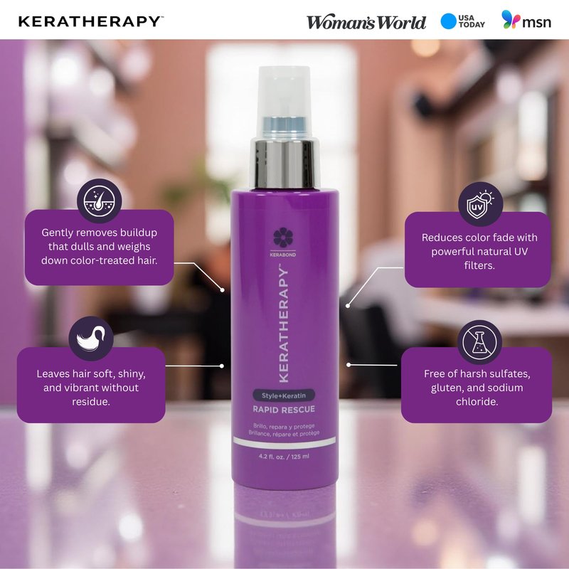 KERATHERAPY Keratin Infused Rapid Rescue Shining Shine Spray for Thermal Hair Protection, 4.2 fl. oz., 125 ml - Hair Breakage Repair Spray with Coffee Extract, Sunflower, Macadamia Oil, & Pearl Powder