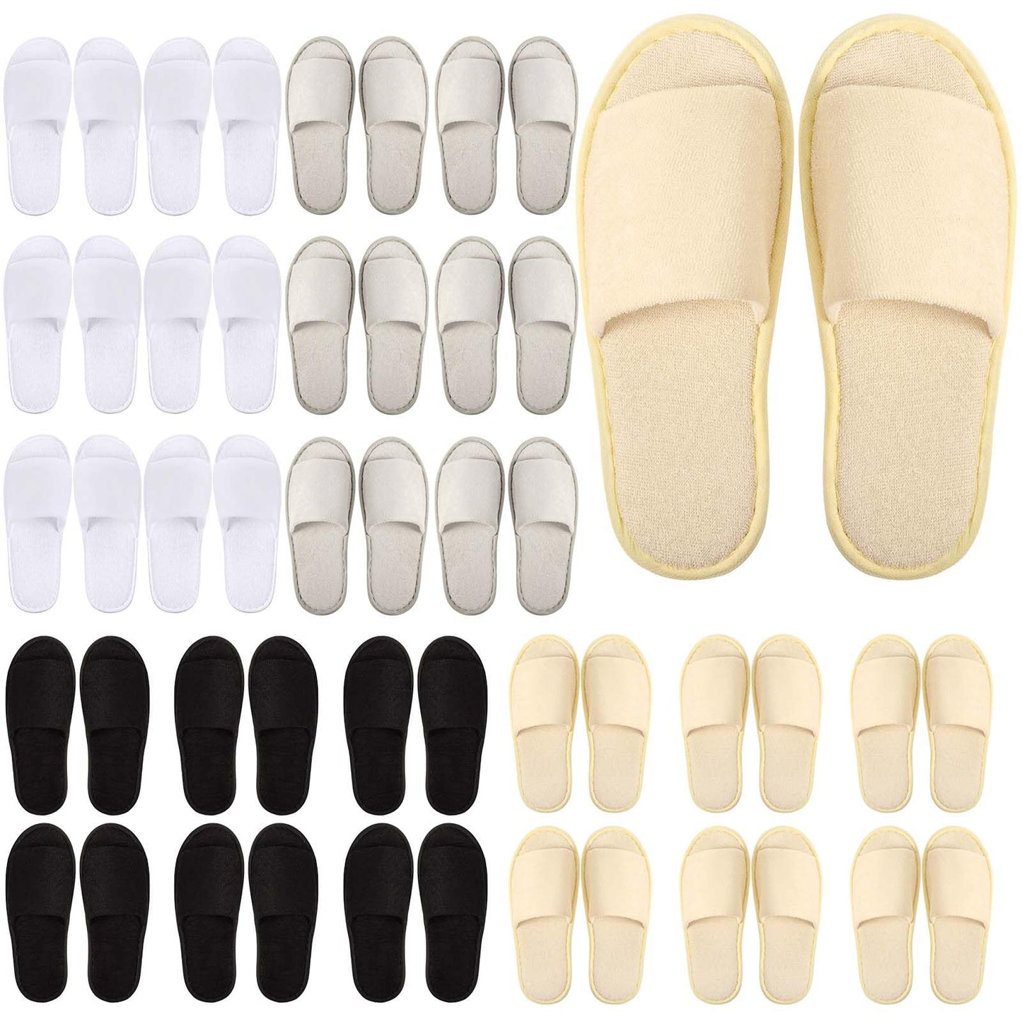 Geyoga 24 Pairs Spa Disposable Slippers Open Toe Non Slip Slippers for Women Men Guests Hotels Home Party Housewarming(Black, White, Khaki, Light Gray,L)