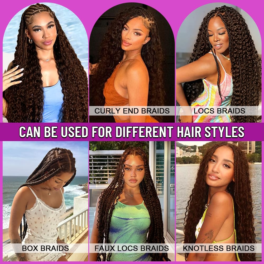100 Percent Human Boho Braiding Hair Deep Wave Bulk Boho Hair for Braiding Curly Bundles (18inch,#4 Natural Brown)