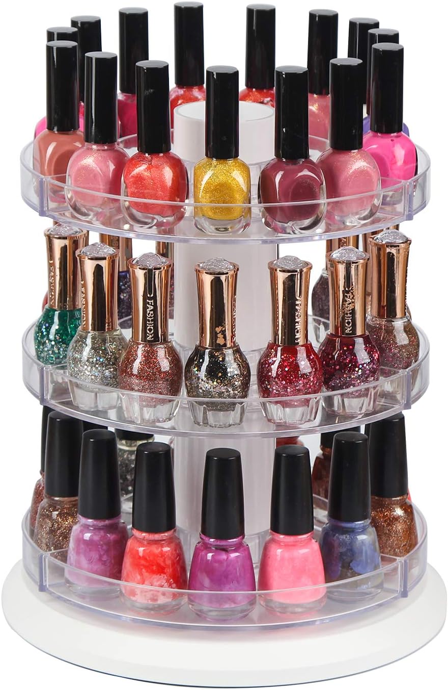 Acrylic Rotating Nail Polish Display Stand - 3-Tier Spinning Rack Holds 69-117 Bottles | Makeup & Essential Oil Organizer