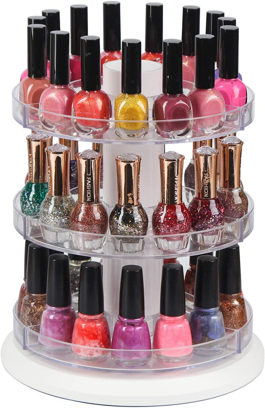 Acrylic Rotating Nail Polish Display Stand - 3-Tier Spinning Rack Holds 69-117 Bottles | Makeup & Essential Oil Organizer