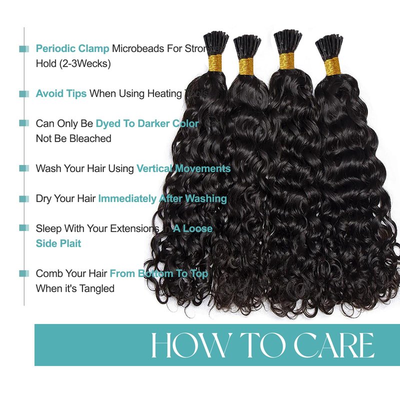 Curly I Tip Pre Bonded Human Hair Extensions Nail Tip Italian Keratin Fushion Hairpiece for Women 100 Strands Per Package Water Wave I Tip Hair Extension 100 Strands/Pack 50g