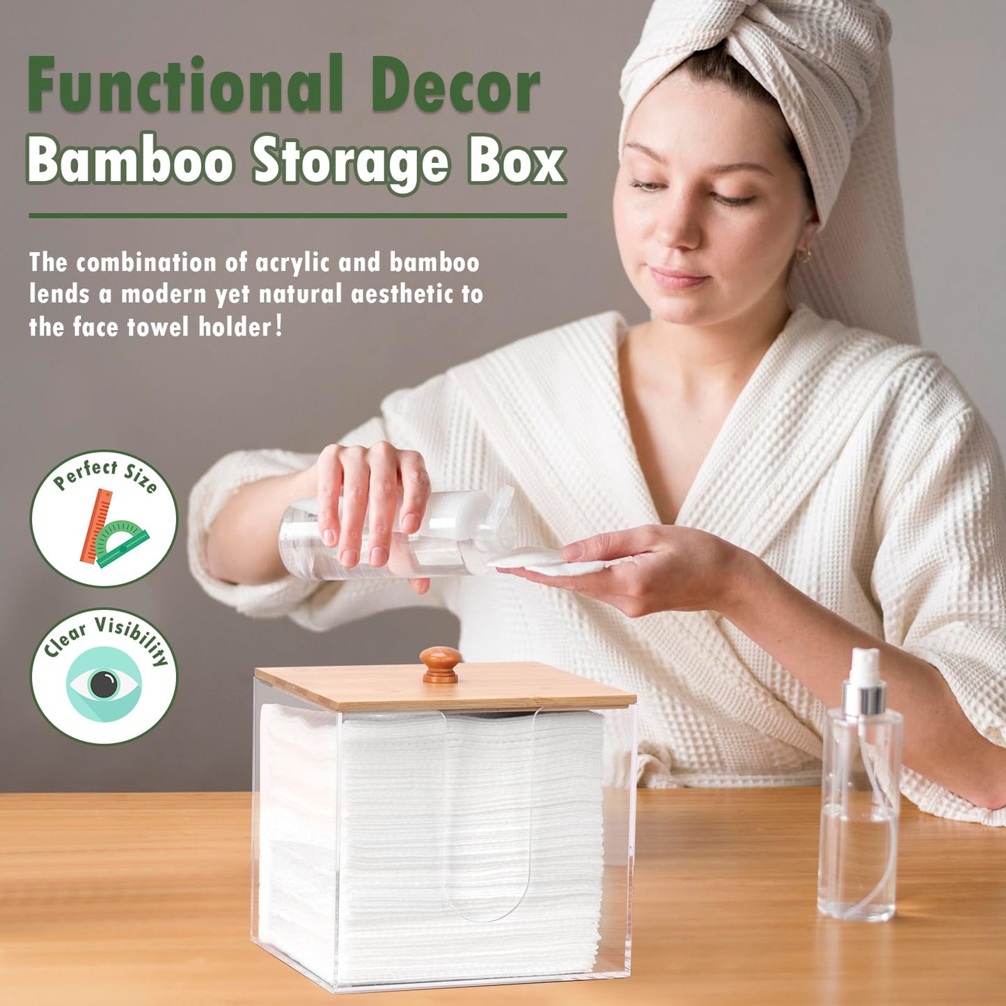DLUGOPIS Disposable Face Towel Storage Box with Bamboo Lid XL Acrylic Face Towel Container Facial Towel Holder Clean Towels Box Dryer Sheet Container for Face Towels Wipe Bathroom Laundry Room