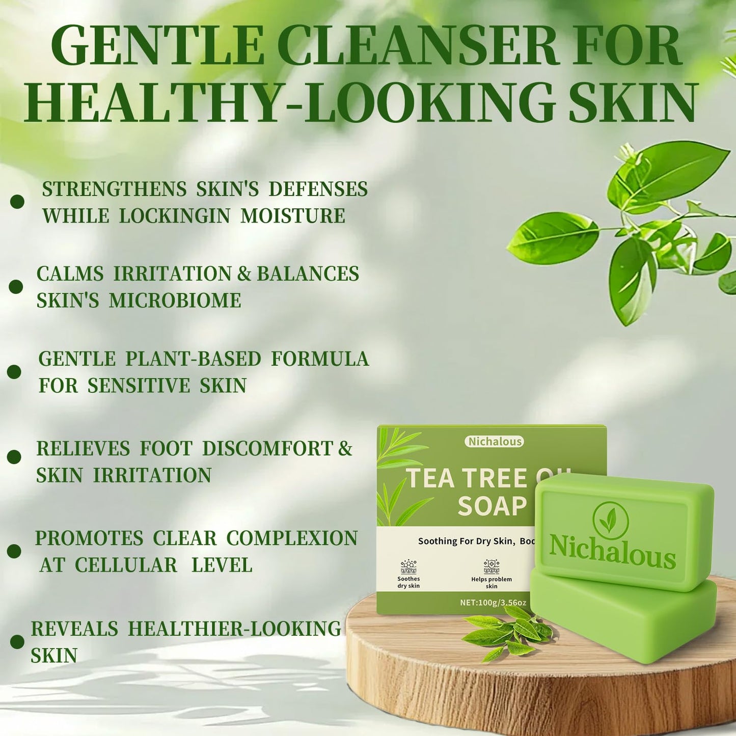 3PCS Veloma Tea Tree Soap, Purifying Body Soap Bar with Tea Tree Oil & Coconut Oil, Gentle Cleanser for Healthy, Looking Skin, Plant-Based Formula for Face & Body