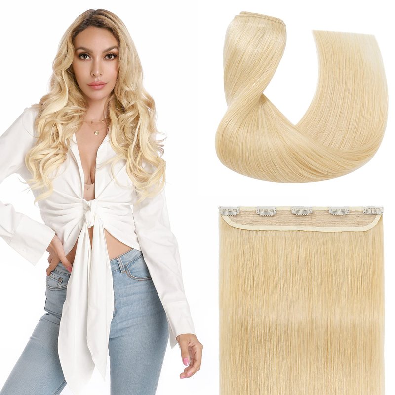 S-noilite One Piece Clip in Human Hair Extensions 5 Clips 3/4 Full Head Clip on Remy Hair Extension For Women Lighter One-Piece Design 16Inch 45g Dark Blonde