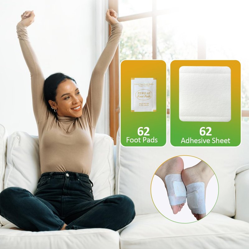 TEWEAE 62 Pads Foot Pads Natural Turmeric & Ginger, Premium Pads to Feel Better, Relieve Stress & Restful Sleep, Goodnight Patches for Family Members