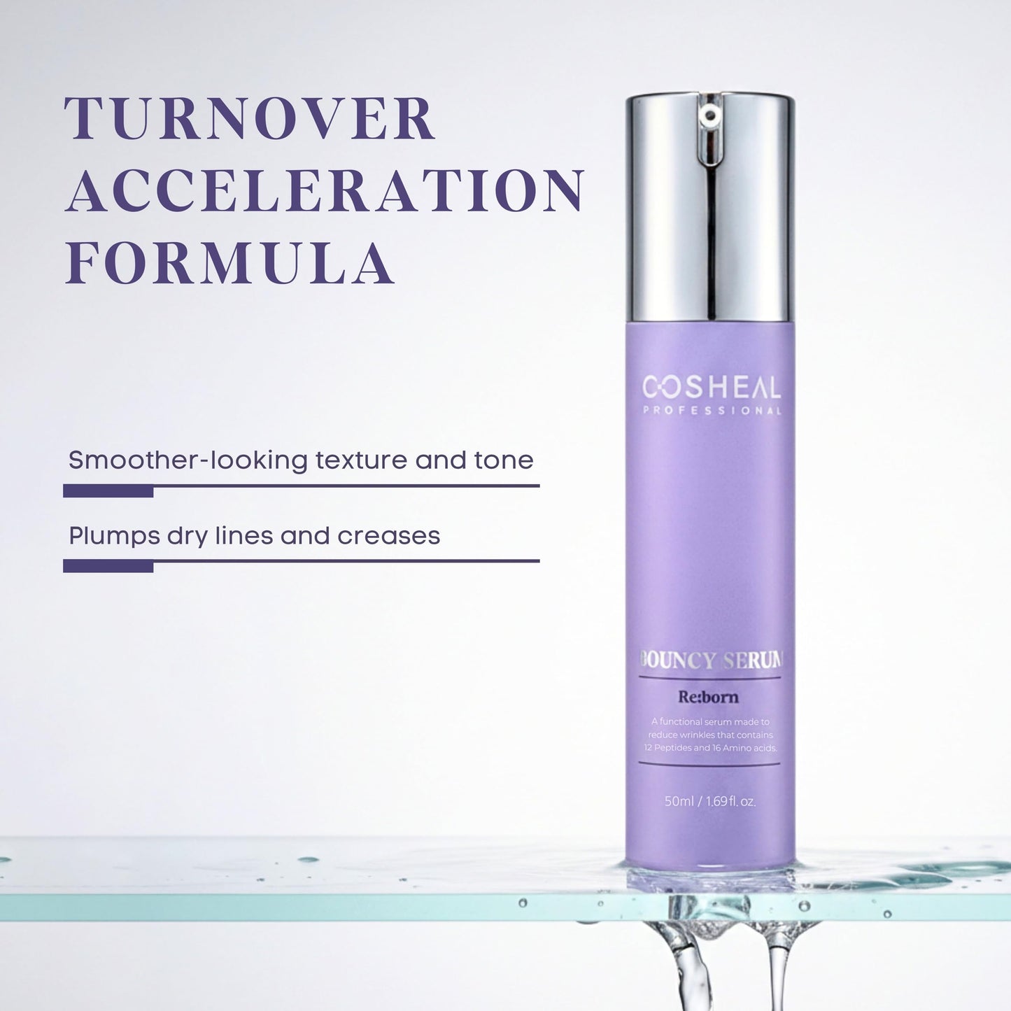COSHEAL Bouncy Serum 1.69 fl oz, Silk-Finish Anti-Aging Serum with 12 Peptides & 16 Amino Acids, Boosts Elasticity & Hydration, Enhances Radiance, Supports Skin Regeneration, Korean Skin care