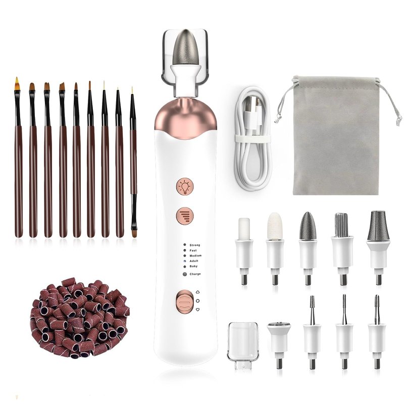Professional Manicure Pedicure Kit, Electric Nail File Set, Cordless Electric Nail Drill Machine, 5 Speeds Hand Foot Care Nail Drill for Thick Nail Toenail Cuticle with 9Pcs Drawing Brushes