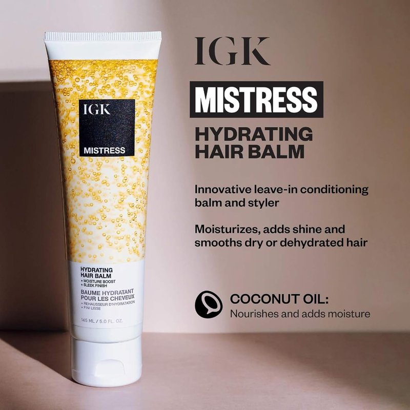 IGK Mistress Hydrating Hair Balm - Leave-In Conditioner & Smoothing Cream for Frizz Control | Coconut Oil Treatment for Dry, Curly & Wavy Hair