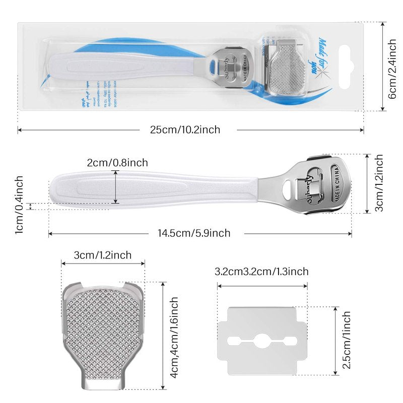 52 Pieces Callus Shaver Set, 50 Replacement Slices Blades 1 Stainless Steel Callus Shaver and 1 Foot File Head Foot Care Tools Hard Dry Skin Remover for Hand Feet