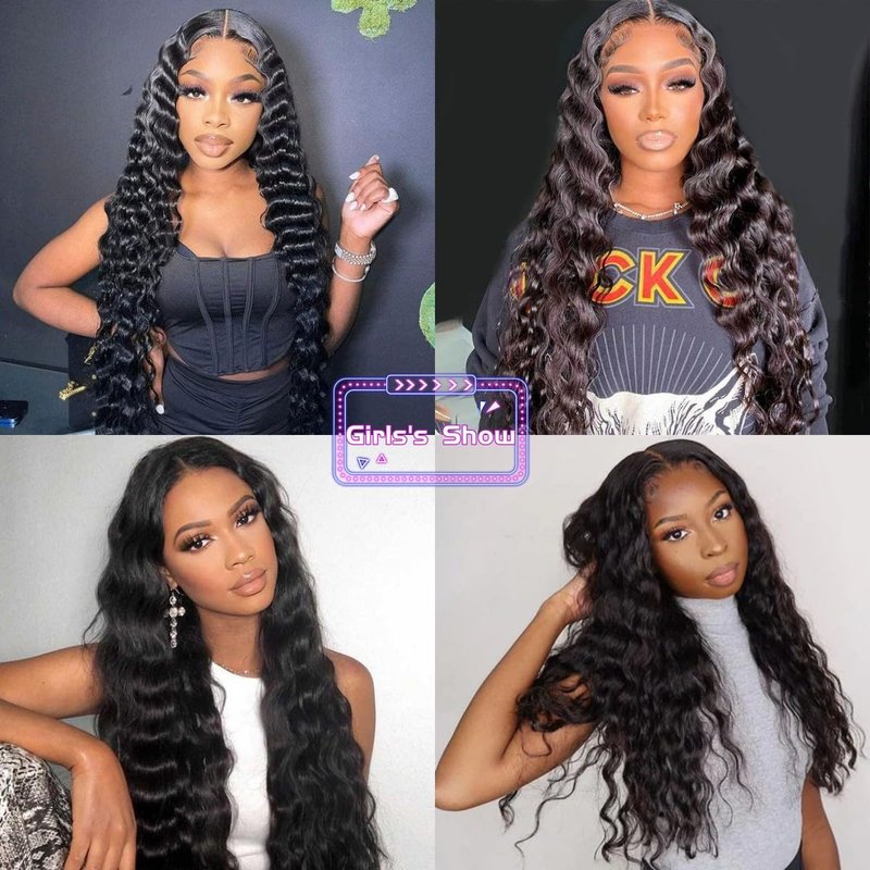 SAPPHIREWIGS 13×4 Black Lace Front Wigs Loose Wave Wig Pre Plucked Hairline Synthetic Lace Frontal Crimp Curly Wigs for Black Women Cosplay Daily Party Use 30 inch
