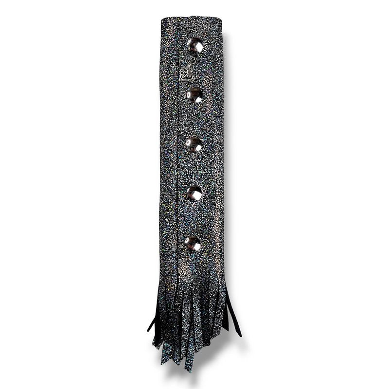 Silver Sparkle motorcycle Leather Hair Wrap 8" Inch - Ponytail protector & Long Hair Protector for Biker Helmet | Bling Motorcycle Accessories for Women with Fringe | Made in USA | Hair Accessory