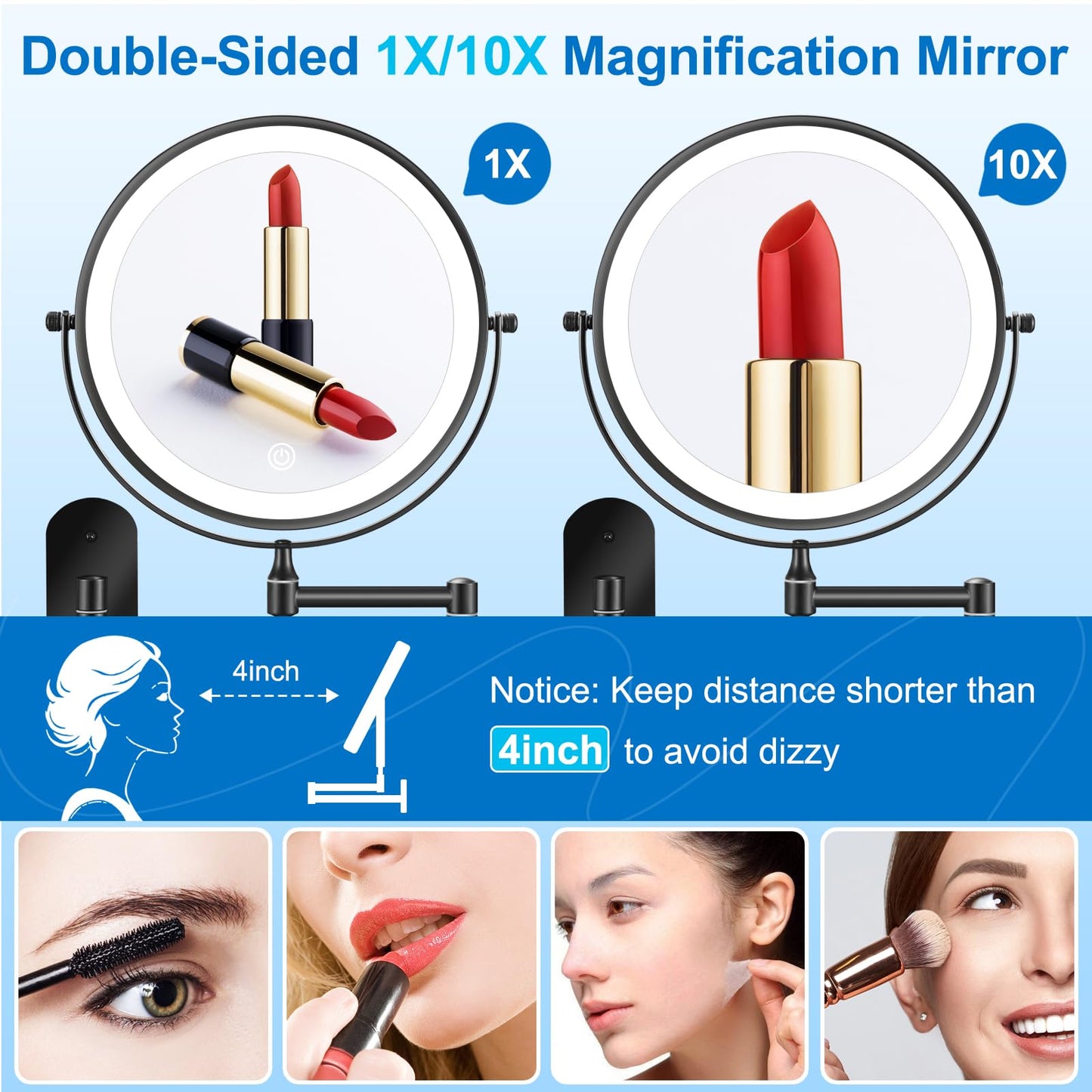 DECLUTTR 20X/1X Wall Mounted Makeup Mirror, 9 Inch Large Size Magnifying Mirror, 360° Swivel Extendable Mirror for Bathroom, Black