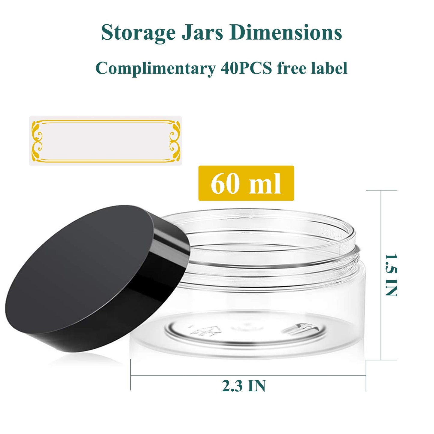 Hajoyful 2 oz Plastic Jars with Lids 36 PCS Small Cosmetic Slime Containers Clear Travel Round Jars Leak Proof Empty Sample Containers with Black Lids for Lotion and Cream Acrylic Powder