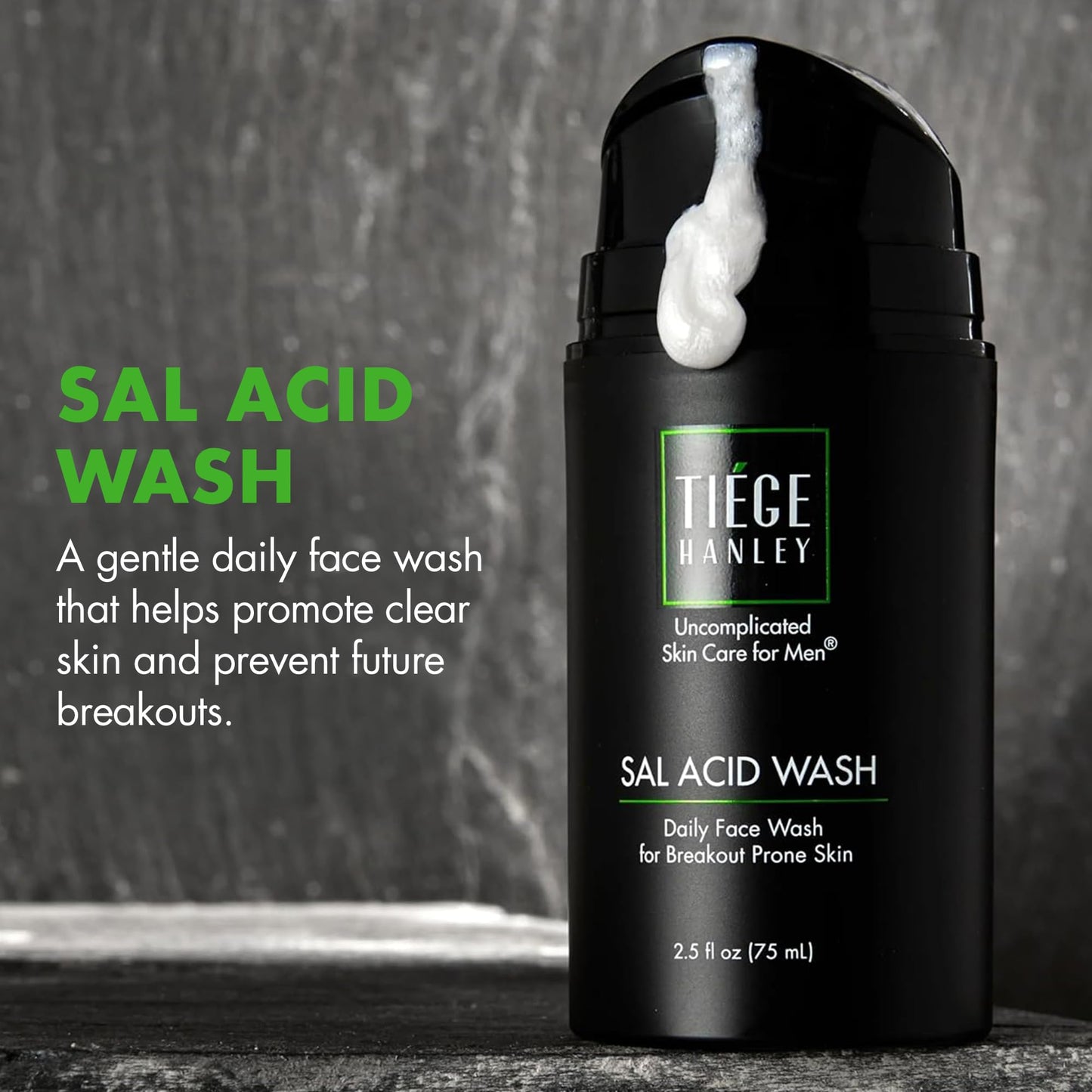Tiege Hanley Salicylic Acid Cleanser for Men, Gentle Deep-Cleansing Face Wash for Acne-Prone Skin, Helps Remove Impurities & Control Oil, Refines Skin Texture & Pores, Men’s Skin Care, 2.5 FL Oz
