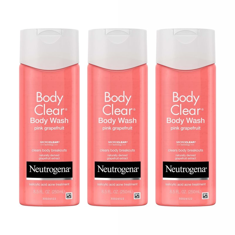 Neutrogena Body Clear Acne Body Wash Pink Grapefruit - Salicylic Acid Formula for Breakout Treatment, Exfoliating Cleanser for Clear Skin, 8.5 fl. oz. Bottle, 3-Pack