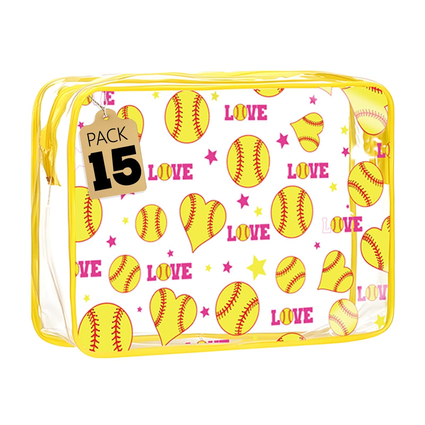 oyhqes 15PCS Softball Cosmetic Bag-Waterproof Softball Goodie Bag PVC Clear Portable Makeup Bags 6.1 x 4.72 x 2.36''Softball Team Gifts for Girls Team Player