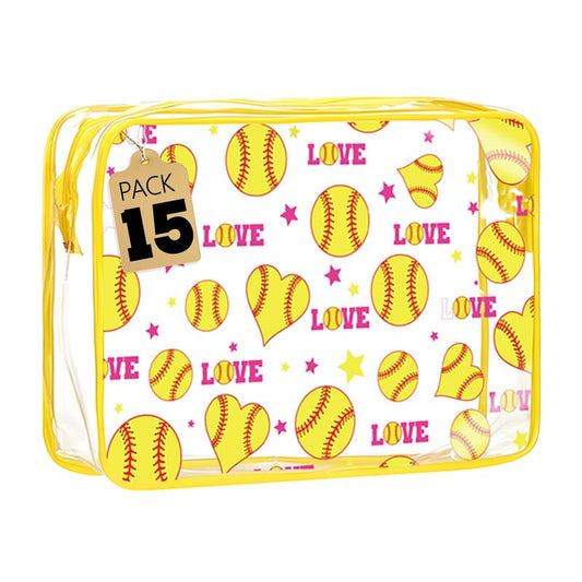 oyhqes 15PCS Softball Cosmetic Bag-Waterproof Softball Goodie Bag PVC Clear Portable Makeup Bags 6.1 x 4.72 x 2.36''Softball Team Gifts for Girls Team Player