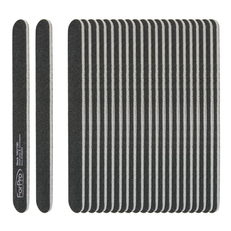 ForPro Professional Collection Nail Foam Boards, Black, 100/180 Grit, Double-Sided Manicure Nail Files, 7” L x .75” W, 50-Count