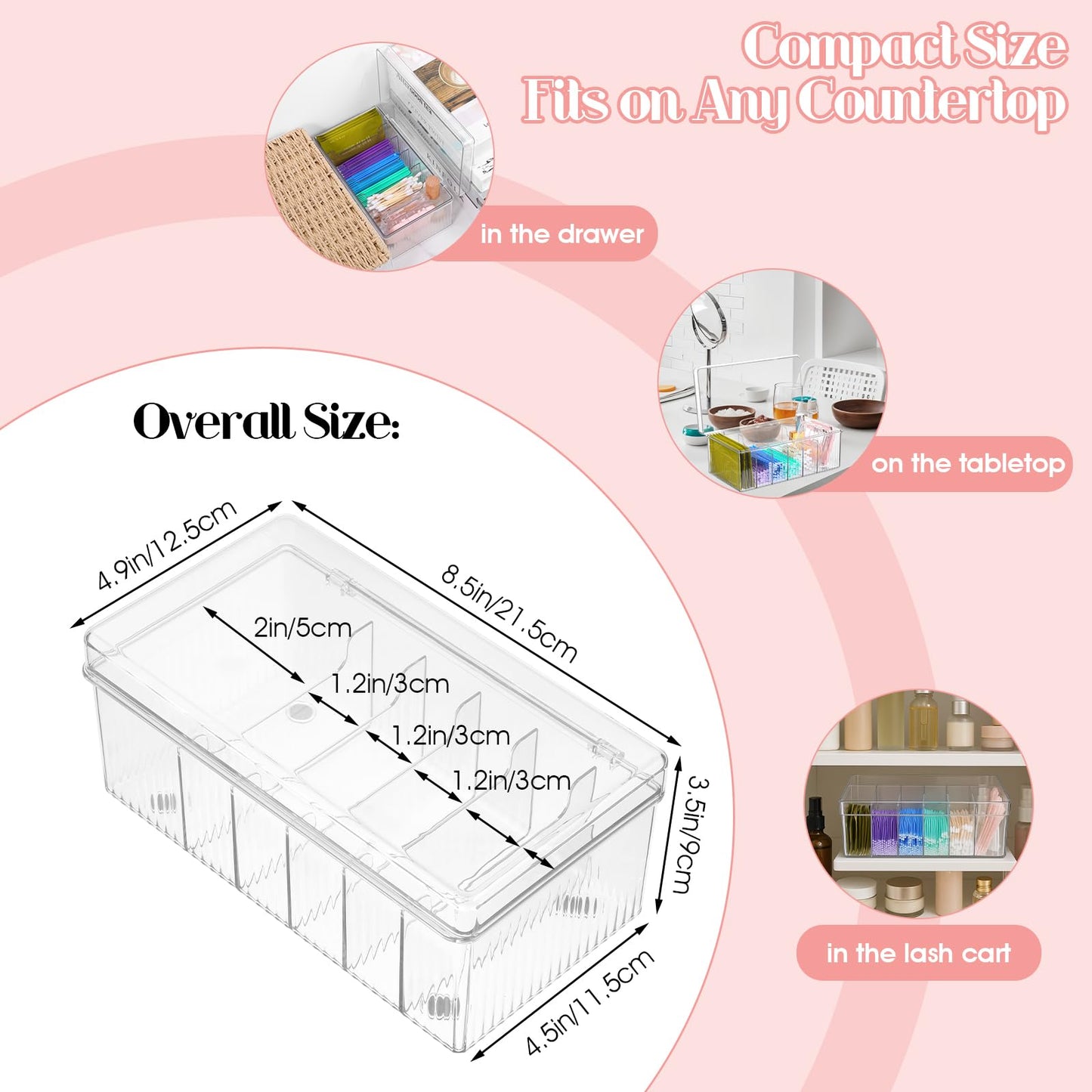 2 Pcs Lash Extension Organizer and Storage, Lash Cart Organizer for Lash Techs, Eyelash Extension Supplies Organizer Storage Box, Acrylic Lashes Supplies Container, Eyelash Organizer with Lid Clear ﻿