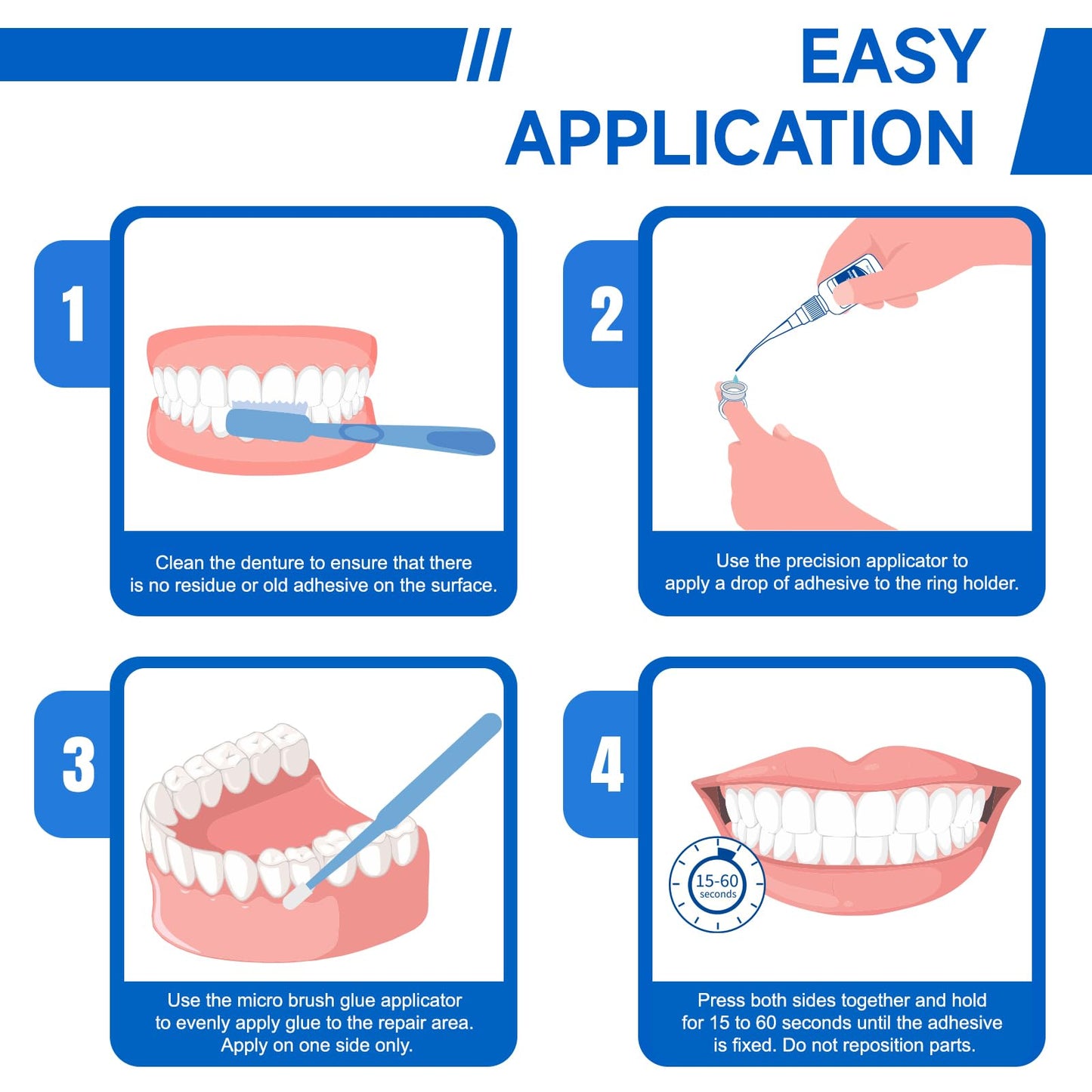 Dental Lab Denture Repair Adhesive Kit, 1oz Instant Bonding Denture Glue for Repairs Cracks, Fills Gaps, Secures Loose Teeth, Safe Bonding with No Irritating Odor