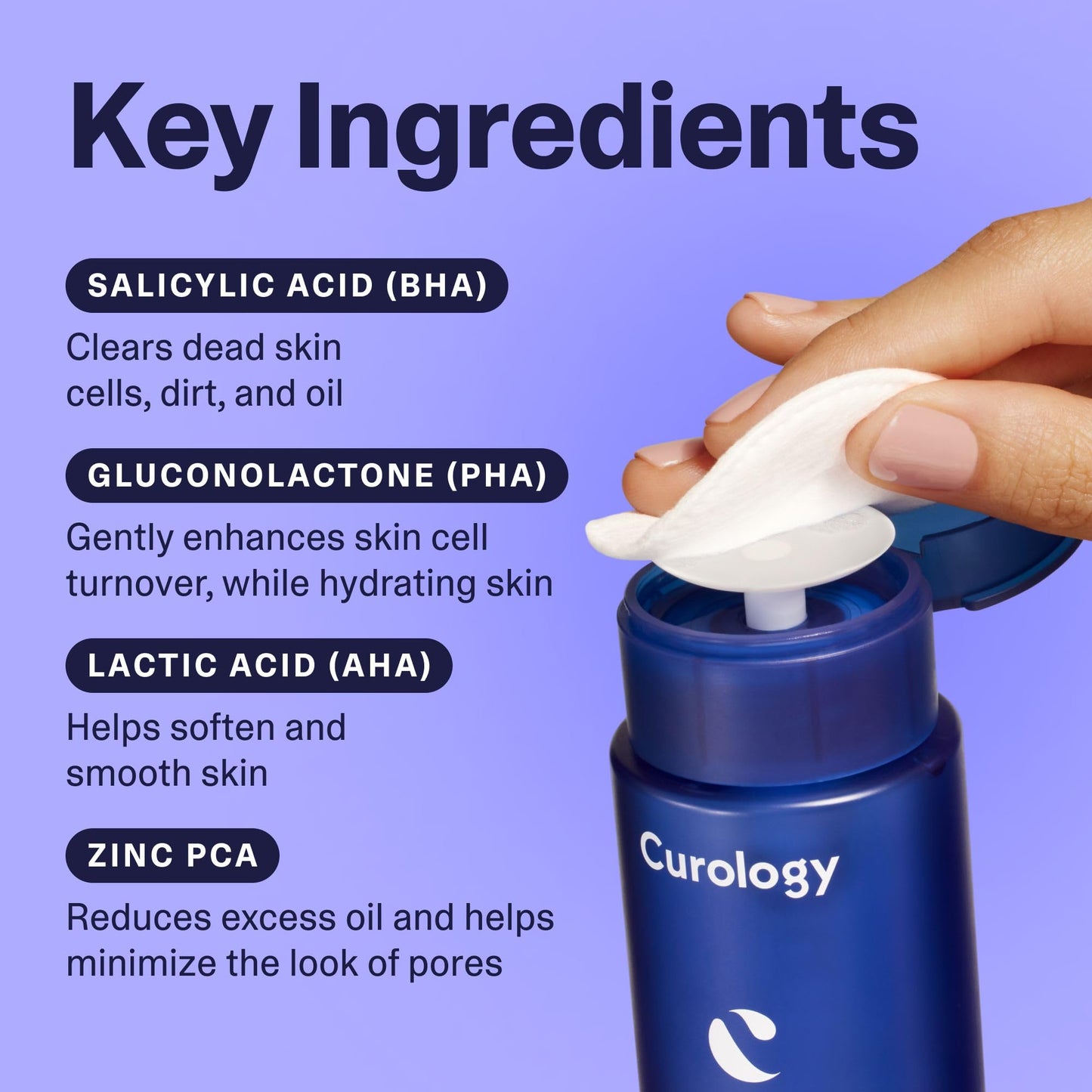 Curology Liquid Pore Exfoliant, 2% BHA Salicylic Acid, 8% AHA/PHA Lactic Acid, and 1% Zinc PCA, Brightening and Exfoliating Facial Skin Care, 4 fl oz