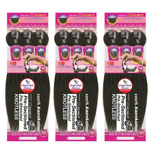 MULTI-PACK DEAL 3PACK! Janet Collection Nala Tress 3X EZ SPLIT Pre-Sectioned Pre-Stretched Braid Knotless Extremely light weight 36Inch 9Bundles (36”, COLOR #1B)