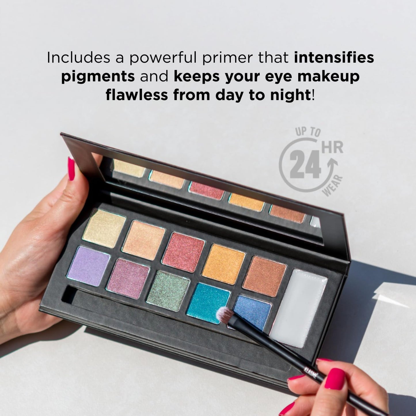 Klasme Endless Party Eyeshadow Palette | 10 Highly Pigmented Shimmer Shades | Vibrant Colors for Bold Looks | Includes Dual-Ended Brush & Primer