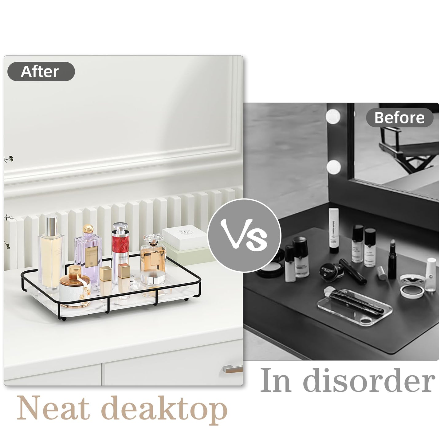 Bathroom Organizer Countertop Perfume Organizer Makeup Organizer Cosmetics Storage Display Rack Vanity Tray Dresser Stainless Steel Gold Shelf White Marble Ceramic Tray