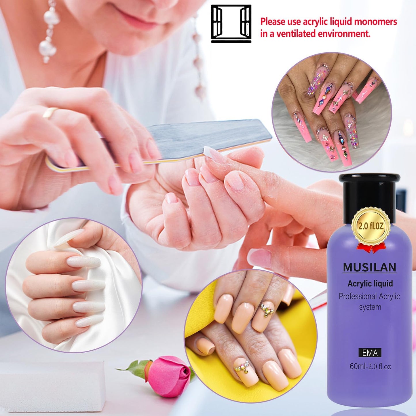 Monomer Acrylic Nail Liquid 6oz for Acrylic Powder - Professional 180ml Monomer Acrylic Nail Liquid Acrylic Powder,Acrylic Nail Extension 3D Nail Art - MMA Free,Quick Dry Time Acrylic Nail Liquid